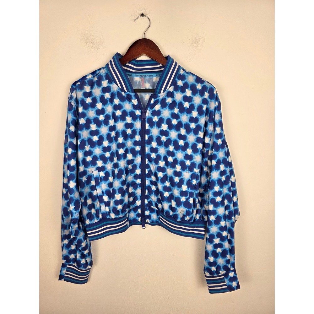 FP Movement Free People Blue Tie Dye‎ Star Print Cropped Bomber Jacket Large
